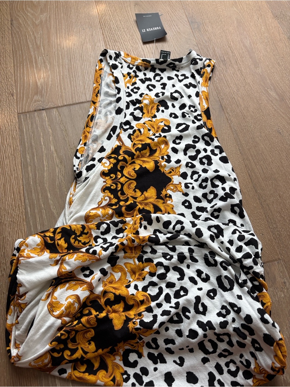 Forever 21 White Black and Gold Leopard & Baroque Print Tank Dress - Picture 4 of 4